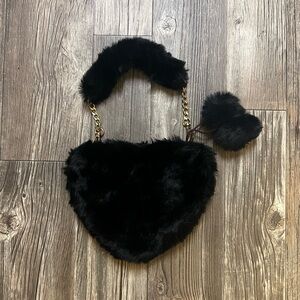 Faux Fur Heart Shaped Purse